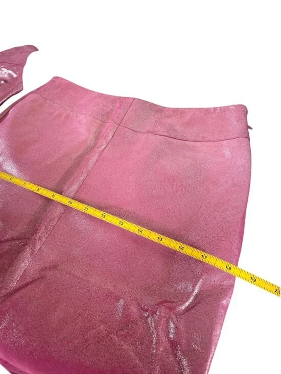 Rare Vintage Y2K Express Hot Pink 100% Leather Halter Top Skirt Set Sz XS Fest - Picture 13 of 16